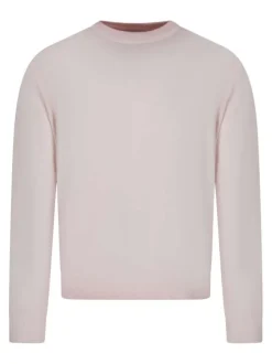 Pull en coton biologique rose uni pourvu d'un col rond et d'un aspect fumé