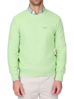 Pull en coton biologique vert uni avec une coupe droite et un col rond