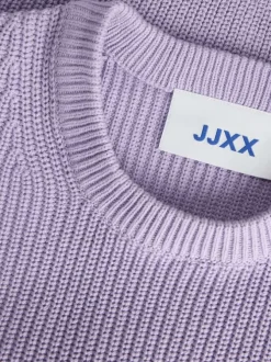 Pull en coton biologique violet pourvu d'un col rond et de manches longues