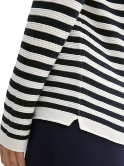 Pull en coton blanc et marine pourvu d'un col rond et de manches longues