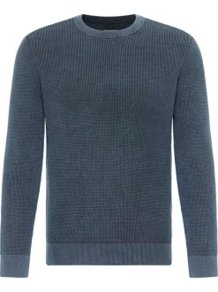 Pull en coton bleu argenté avec un col rond et des manches longues