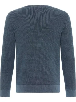 Pull en coton bleu argenté avec un col rond et des manches longues