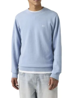 Pull en coton bleu ciel uni avec une coupe droite et un col rond