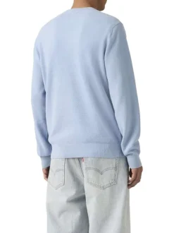 Pull en coton bleu ciel uni avec une coupe droite et un col rond