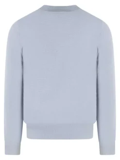 Pull en coton bleu clair uni avec une coupe droite et un col rond