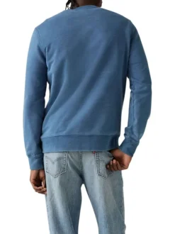 Pull en coton bleu à coupe droite effet délavé pourvu d'un col rond