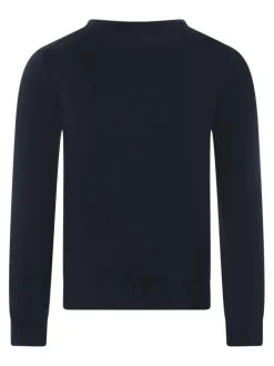 Pull en coton bleu foncé à coupe droite pourvu d'un col v côtelé