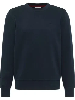 Pull en coton bleu marine avec un col rond et des manches longues