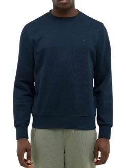 Pull en coton bleu marine avec un col rond et des manches longues