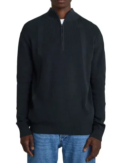 Pull en coton bleu marine en maille côtelée avec un col camionneur