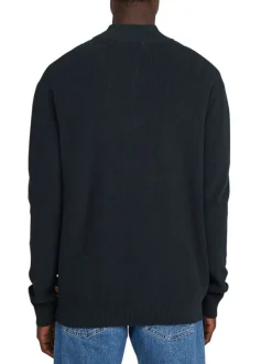 Pull en coton bleu marine en maille côtelée avec un col camionneur