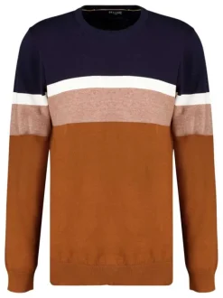 Pull en coton bleu marine tricolore avec liseré blanc au niveau de la poitrine