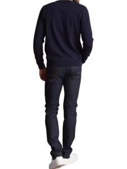 Pull en coton bleu marine uni à coupe ajustée avec le logo ton sur ton