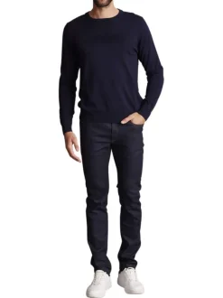 Pull en coton bleu marine uni à coupe ajustée avec le logo ton sur ton