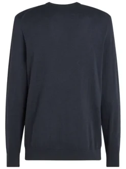 Pull en coton bleu marine uni à coupe droite et à col rond avec le logo en petit