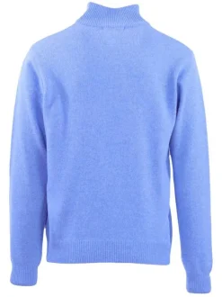Pull en coton bleu uni avec logo de la marque brodé et un col camionneur
