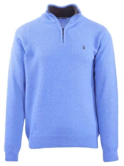 Pull en coton bleu uni avec logo de la marque brodé et un col camionneur