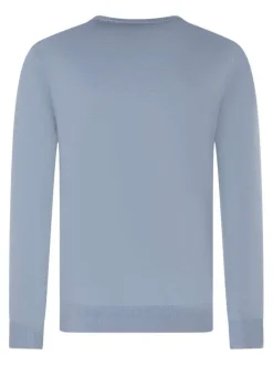 Pull en coton bleu uni avec une coupe droite et un col rond