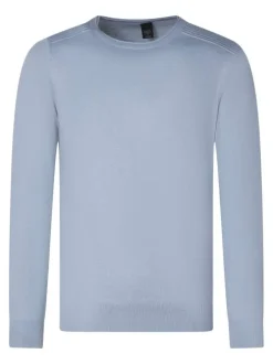 Pull en coton bleu uni avec une coupe droite et un col rond