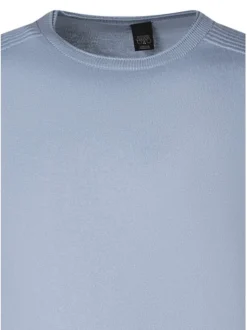 Pull en coton bleu uni avec une coupe droite et un col rond