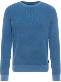 Pull en coton bleu uni avec une coupe droite et un col rond