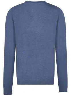 Pull en coton bleu uni coupe ajustée avec un logo en relief sur la poitrine