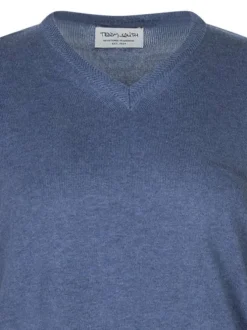 Pull en coton bleu uni coupe ajustée avec un logo en relief sur la poitrine