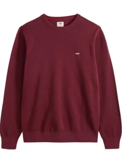 Pull en coton bordeaux à coupe droite pourvu d'un col rond côtelé