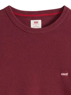 Pull en coton bordeaux à coupe droite pourvu d'un col rond côtelé