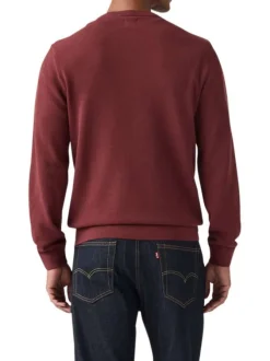 Pull en coton bordeaux à coupe droite pourvu d'un col rond côtelé