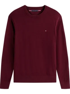 Pull en coton bordeaux uni avec un col rond et des manches longues