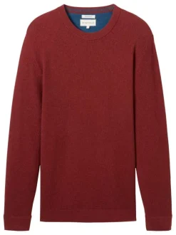 Pull en coton bordeaux uni avec une coupe droite et un col rond