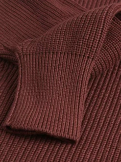 Pull en coton bordeaux uni en maille tricotée à coupe droite et col rond