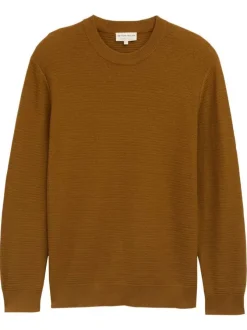 Pull en coton camel uni avec un col rond et des manches longues