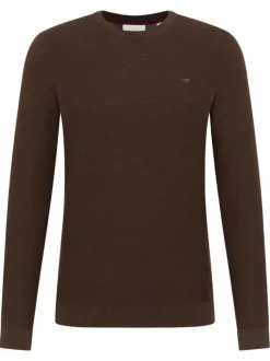 Pull en coton chocolat uni avec une coupe droite et un col rond