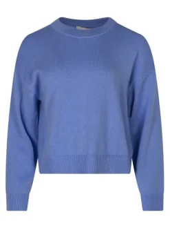 Pull en coton ciel uni avec une coupe cropped et un col rond