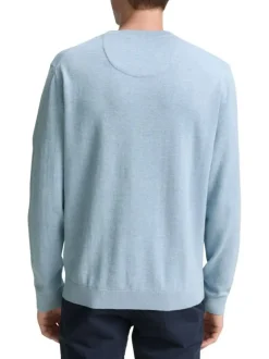 Pull en coton ciel uni avec une coupe droite et un logo brodé à la poitrine