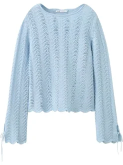 Pull en coton ciel uni pourvu d'une coupe évasée et de manches longues
