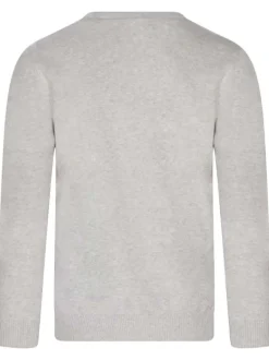 Pull en coton écru chiné uni avec un col v et une coupe droite