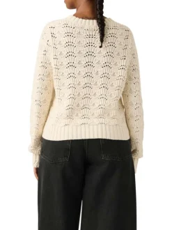 Pull en coton écru à coupe ajustée pourvu d'un col rond côtelé
