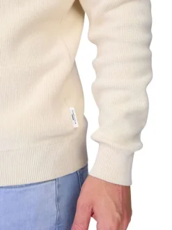 Pull en coton écru à coupe droite pourvu d'un col à revers zippé