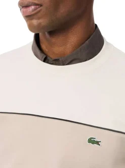 Pull en coton écru à coupe droite pourvu d'un col rond en maille piquée
