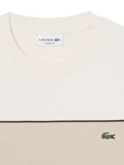 Pull en coton écru à coupe droite pourvu d'un col rond en maille piquée