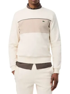 Pull en coton écru à coupe droite pourvu d'un col rond en maille piquée