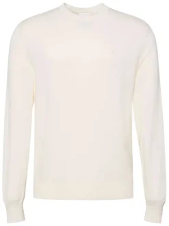 Pull en coton écru uni avec un col rond et des manches longues