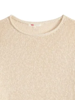 Pull en coton écru uni avec une coupe droite et un col rond
