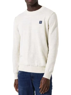 Pull en coton écru uni à coupe droite avec patch de la marque