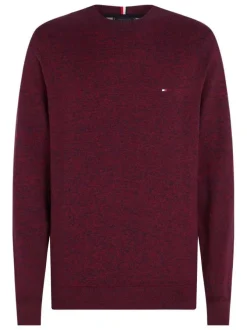 Pull en coton et laine bordeaux uni avec logo de la marque brodé
