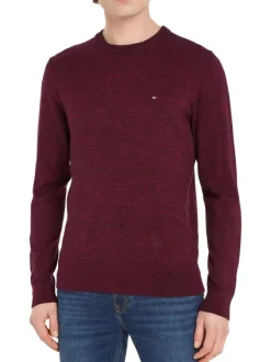 Pull en coton et laine bordeaux uni avec logo de la marque brodé