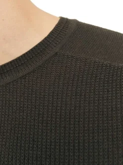 Pull en coton et lin mélangé anthracite en maille cueillie à coupe droite